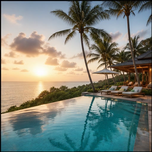 Бассейн и озеленение на территории resort-комплекса